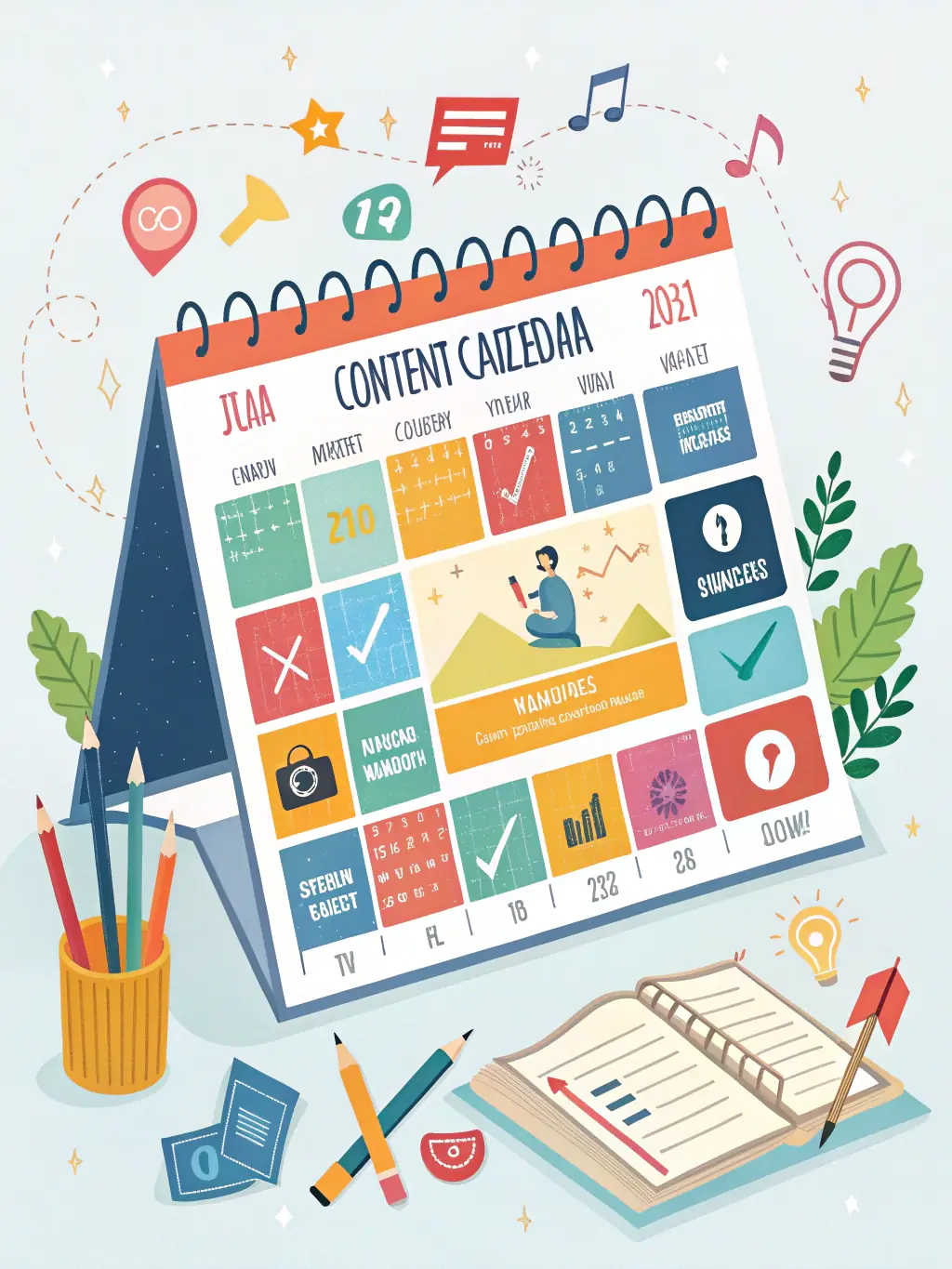 A professionally designed social media content calendar template, displayed on a tablet, showcasing a well-organized schedule for posts across various platforms.